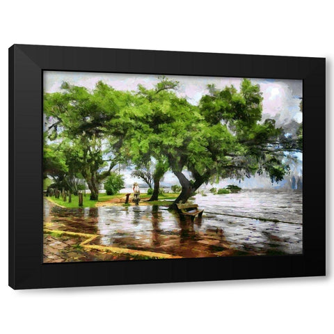 Bench under Green Tree Black Modern Wood Framed Art Print by Medeiros, Celito