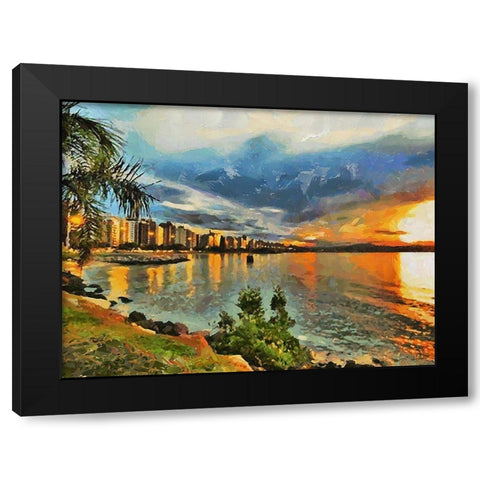 Sunset Beach Black Modern Wood Framed Art Print by Medeiros, Celito