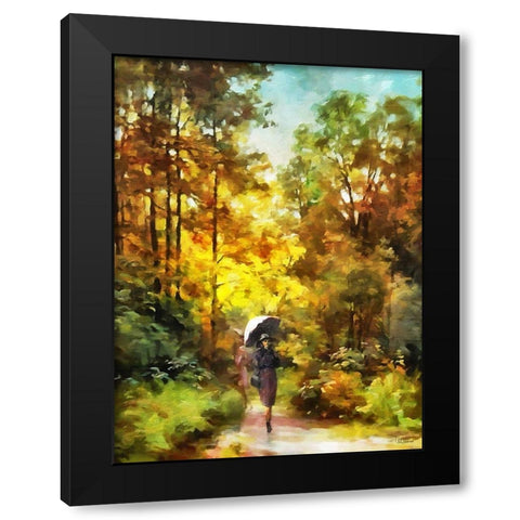 Lady with Umbrella in the Park Black Modern Wood Framed Art Print by Medeiros, Celito