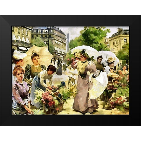 Flower Market a Houndred Years Ago Black Modern Wood Framed Art Print by Medeiros, Celito