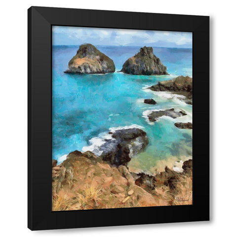 Rocks in Blue Sea Black Modern Wood Framed Art Print with Double Matting by Medeiros, Celito