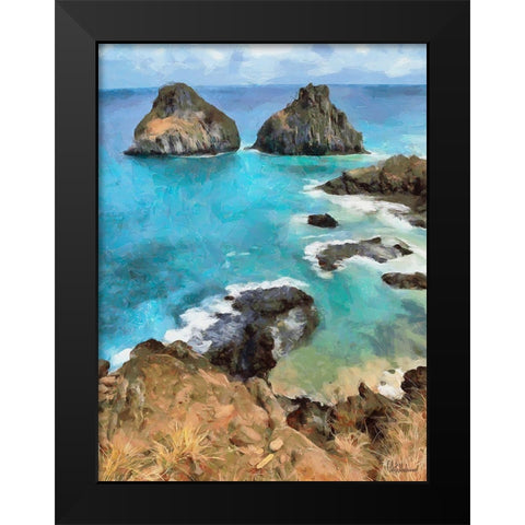 Rocks in Blue Sea Black Modern Wood Framed Art Print by Medeiros, Celito