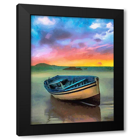 Boat on the Beach Black Modern Wood Framed Art Print by Medeiros, Celito