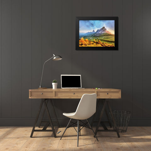 Dolomity Mountains Black Modern Wood Framed Art Print by Medeiros, Celito