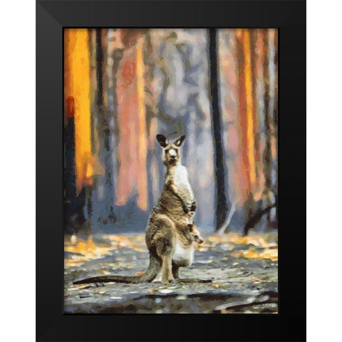 Kangaroo with a Baby Black Modern Wood Framed Art Print by Medeiros, Celito