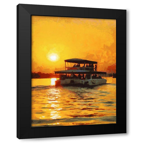 Sunset above the River with Boat Black Modern Wood Framed Art Print by Medeiros, Celito