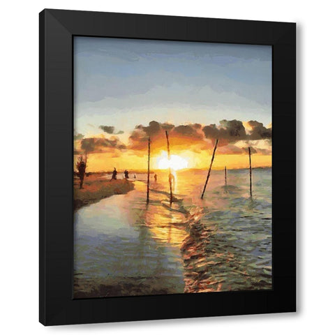 Fishermans by Sunset Black Modern Wood Framed Art Print with Double Matting by Medeiros, Celito