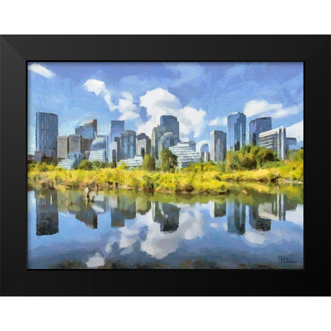 Mirrored City Black Modern Wood Framed Art Print by Medeiros, Celito