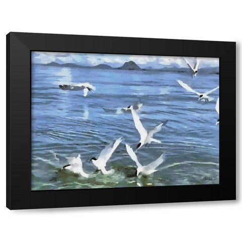 Seagulls Black Modern Wood Framed Art Print by Medeiros, Celito