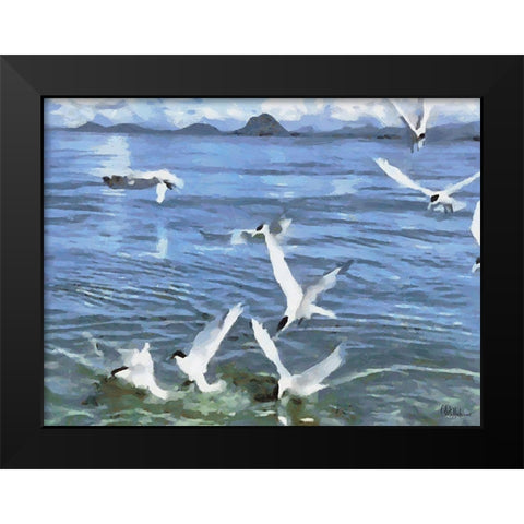 Seagulls Black Modern Wood Framed Art Print by Medeiros, Celito