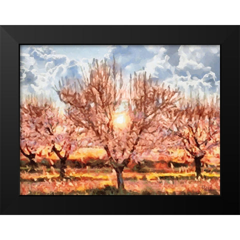 Red Flowering Tree with Sun Black Modern Wood Framed Art Print by Medeiros, Celito
