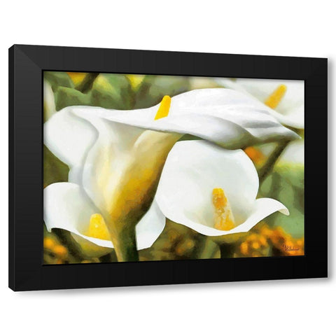 White Flowers Black Modern Wood Framed Art Print by Medeiros, Celito