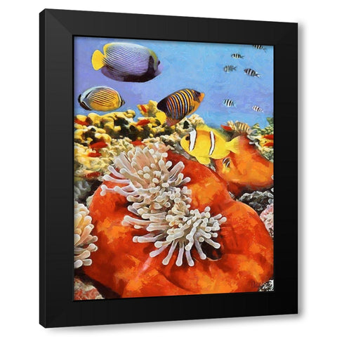 Fishes in Tropical Sea IV Black Modern Wood Framed Art Print by Medeiros, Celito