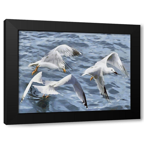 Seagulls over the Water Black Modern Wood Framed Art Print by Medeiros, Celito