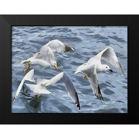Seagulls over the Water Black Modern Wood Framed Art Print by Medeiros, Celito