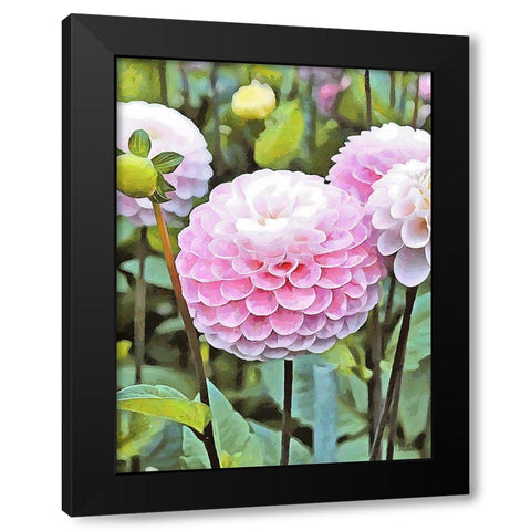 Pink Flowers Black Modern Wood Framed Art Print by Medeiros, Celito