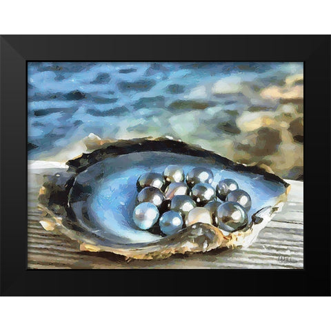 Pearls in Shell Black Modern Wood Framed Art Print by Medeiros, Celito