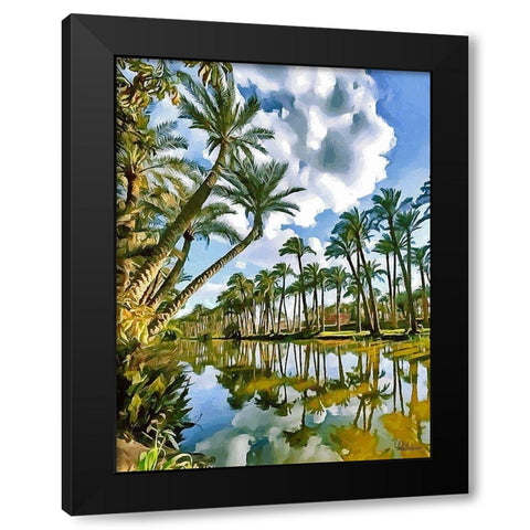 River with Palms Black Modern Wood Framed Art Print by Medeiros, Celito