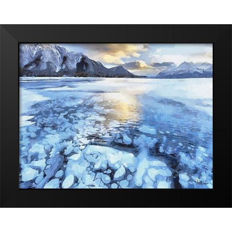 Frozen Maligne Lake  Black Modern Wood Framed Art Print by Medeiros, Celito