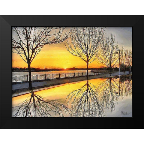 Mirrored Trees by Sunset I Black Modern Wood Framed Art Print by Medeiros, Celito