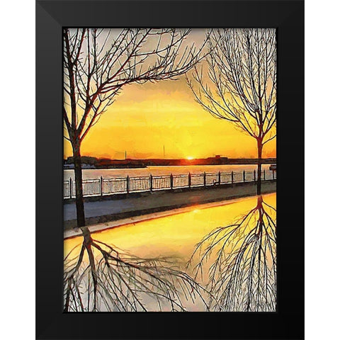 Mirrored Trees by Sunset II Black Modern Wood Framed Art Print by Medeiros, Celito
