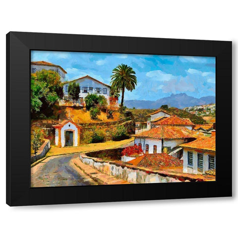 White Houses with Orange Roofs Black Modern Wood Framed Art Print by Medeiros, Celito