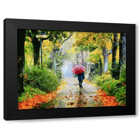 Man with Red Umbrella Black Modern Wood Framed Art Print with Double Matting by Medeiros, Celito