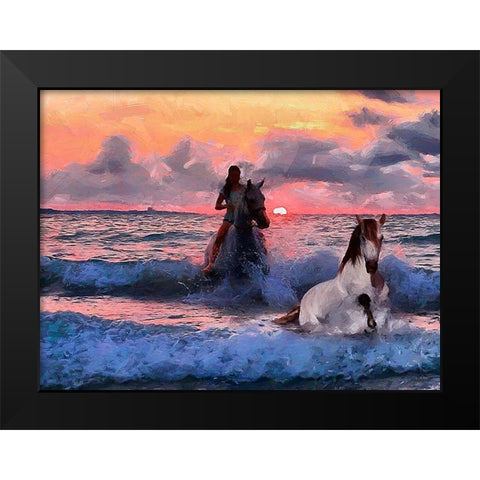 Girl Riding in the Sea Black Modern Wood Framed Art Print by Medeiros, Celito
