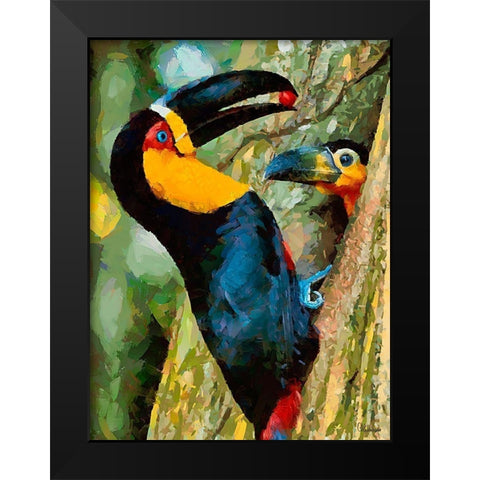 Toucan with Cherry Black Modern Wood Framed Art Print by Medeiros, Celito