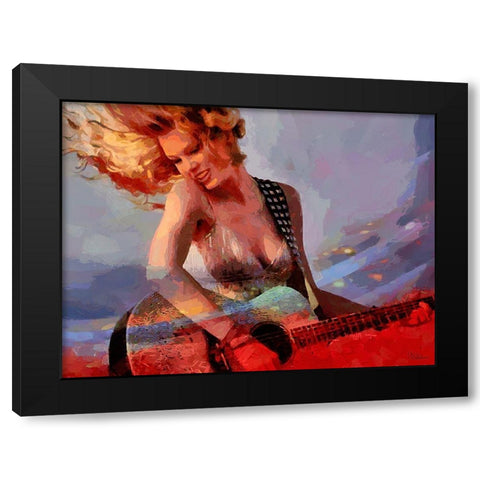Girl with Guitare Black Modern Wood Framed Art Print by Medeiros, Celito