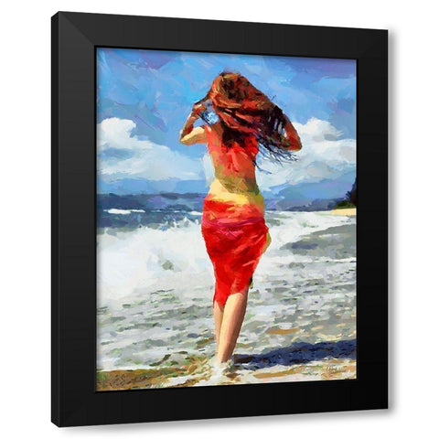 Girl on the Beach Black Modern Wood Framed Art Print with Double Matting by Medeiros, Celito