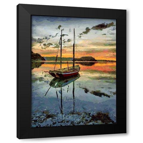 Boat by Sunset Black Modern Wood Framed Art Print with Double Matting by Medeiros, Celito