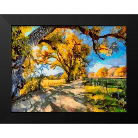 Road Under Big Trees Black Modern Wood Framed Art Print by Medeiros, Celito