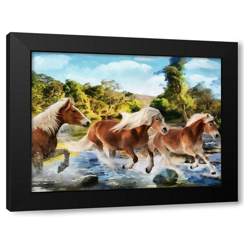 Brown Running Horses Black Modern Wood Framed Art Print by Medeiros, Celito