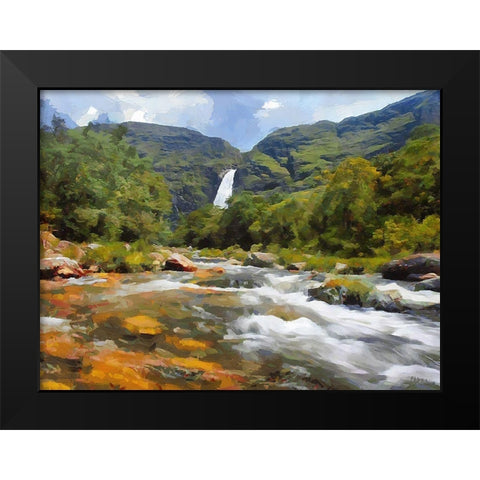 River with Watterfall Black Modern Wood Framed Art Print by Medeiros, Celito