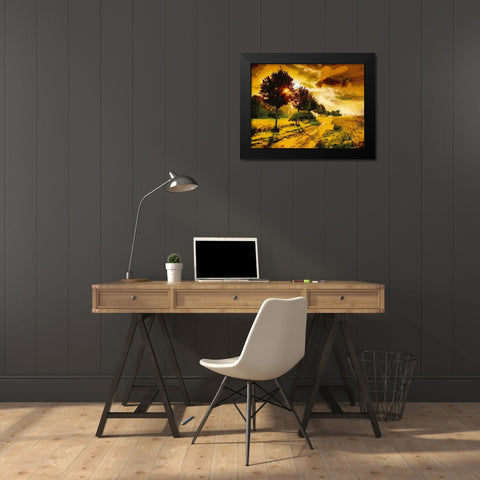 Sunset Behind the Trees Black Modern Wood Framed Art Print by Medeiros, Celito