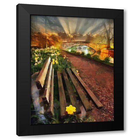 Bench by the Bridge Black Modern Wood Framed Art Print with Double Matting by Medeiros, Celito