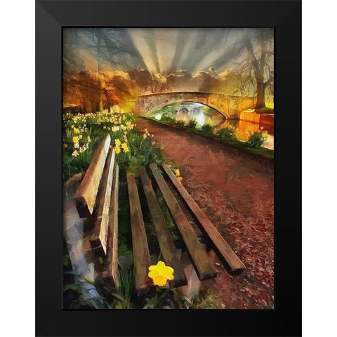Bench by the Bridge Black Modern Wood Framed Art Print by Medeiros, Celito