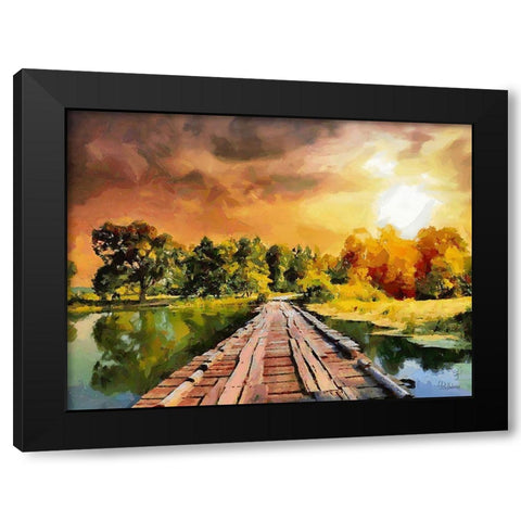 Wooden Bridge Black Modern Wood Framed Art Print with Double Matting by Medeiros, Celito