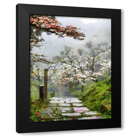Path in Garden wtih White Trees Black Modern Wood Framed Art Print with Double Matting by Medeiros, Celito