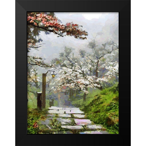 Path in Garden wtih White Trees Black Modern Wood Framed Art Print by Medeiros, Celito