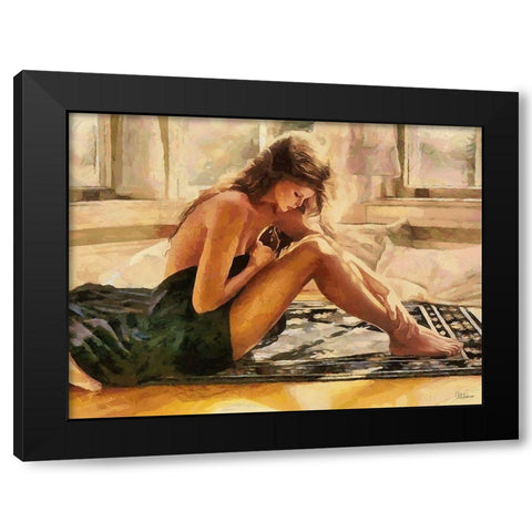 Nice sitting Girl Black Modern Wood Framed Art Print by Medeiros, Celito