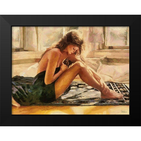 Nice sitting Girl Black Modern Wood Framed Art Print by Medeiros, Celito