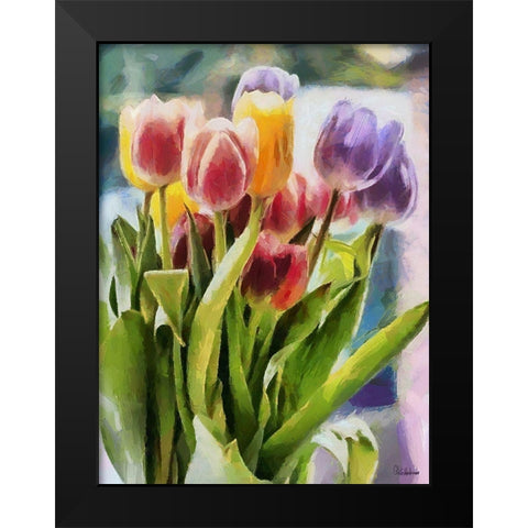 Tulips Black Modern Wood Framed Art Print by Medeiros, Celito
