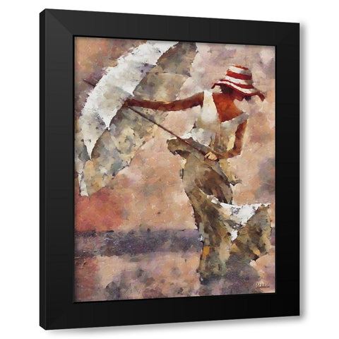 Lady with Umbrella II Black Modern Wood Framed Art Print with Double Matting by Medeiros, Celito