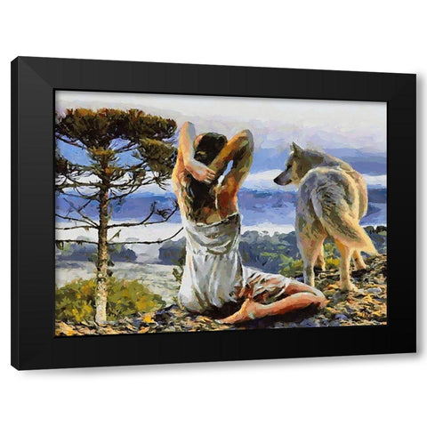 Girl with her Dog Black Modern Wood Framed Art Print with Double Matting by Medeiros, Celito