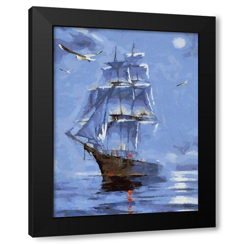 Old Sailboat Black Modern Wood Framed Art Print with Double Matting by Medeiros, Celito