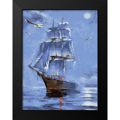 Old Sailboat Black Modern Wood Framed Art Print by Medeiros, Celito