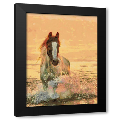 Horse in the Pond Black Modern Wood Framed Art Print by Medeiros, Celito