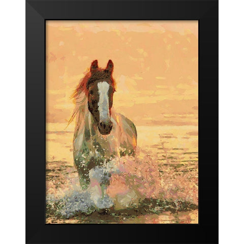Horse in the Pond Black Modern Wood Framed Art Print by Medeiros, Celito